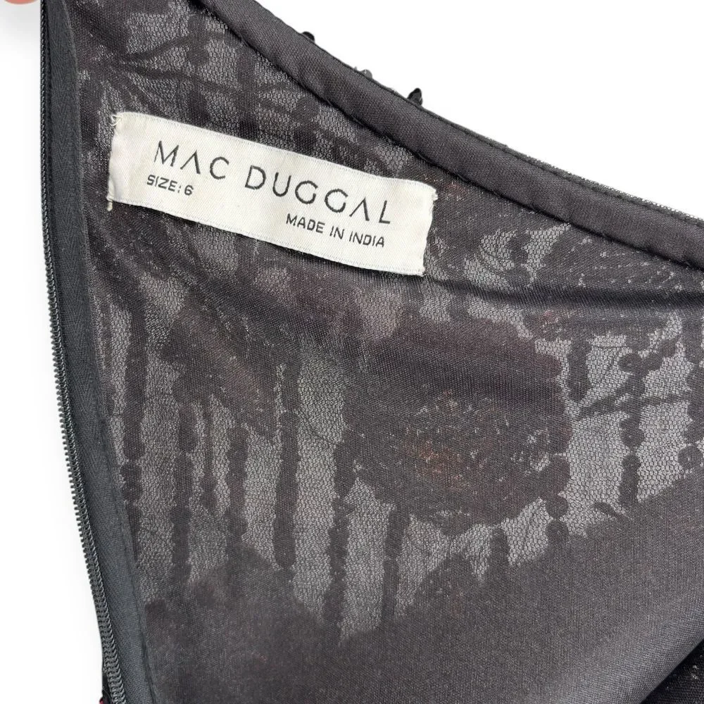 Mac Duggal NEW Black One Shoulder Floral Leaf Embellished Mini Dress $558 Size 6